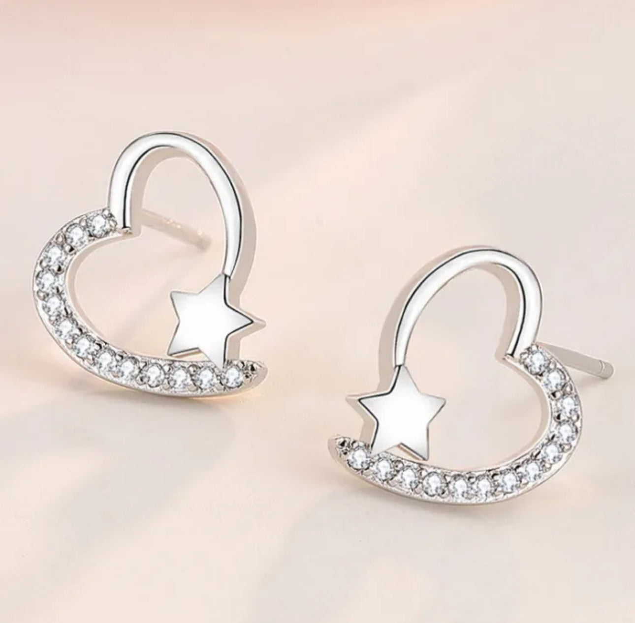 925 Sterling Silver Heart and Star Earrings