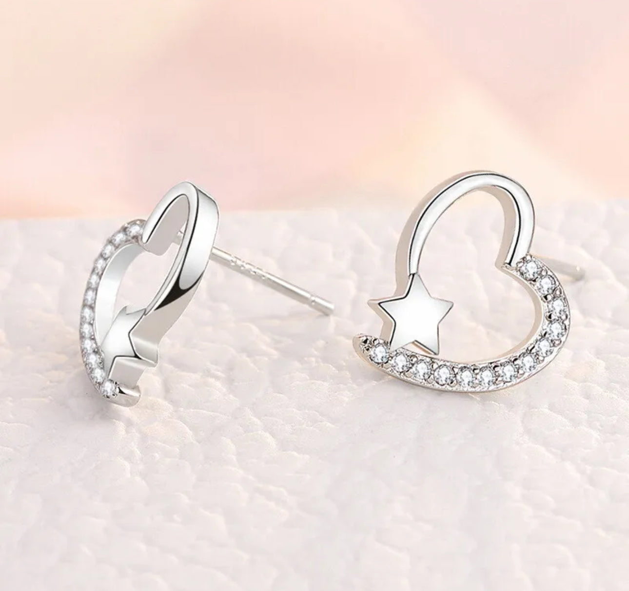 925 Sterling Silver Heart and Star Earrings