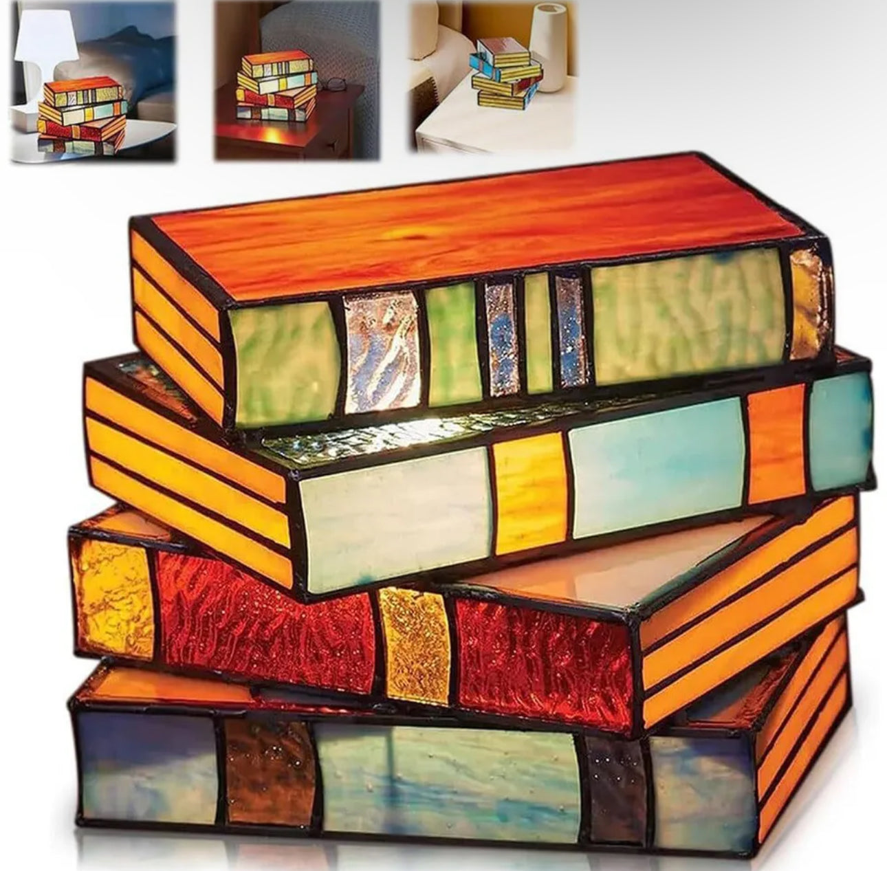 Stained Glass Effect Book Stack Night Light