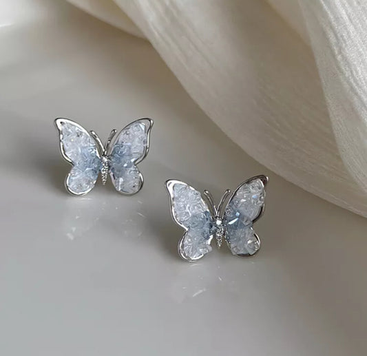 925 Sterling Silver Enamel Butterfly Earrings