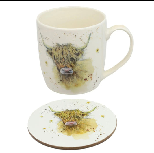 Highland Coo/cow mug and coaster