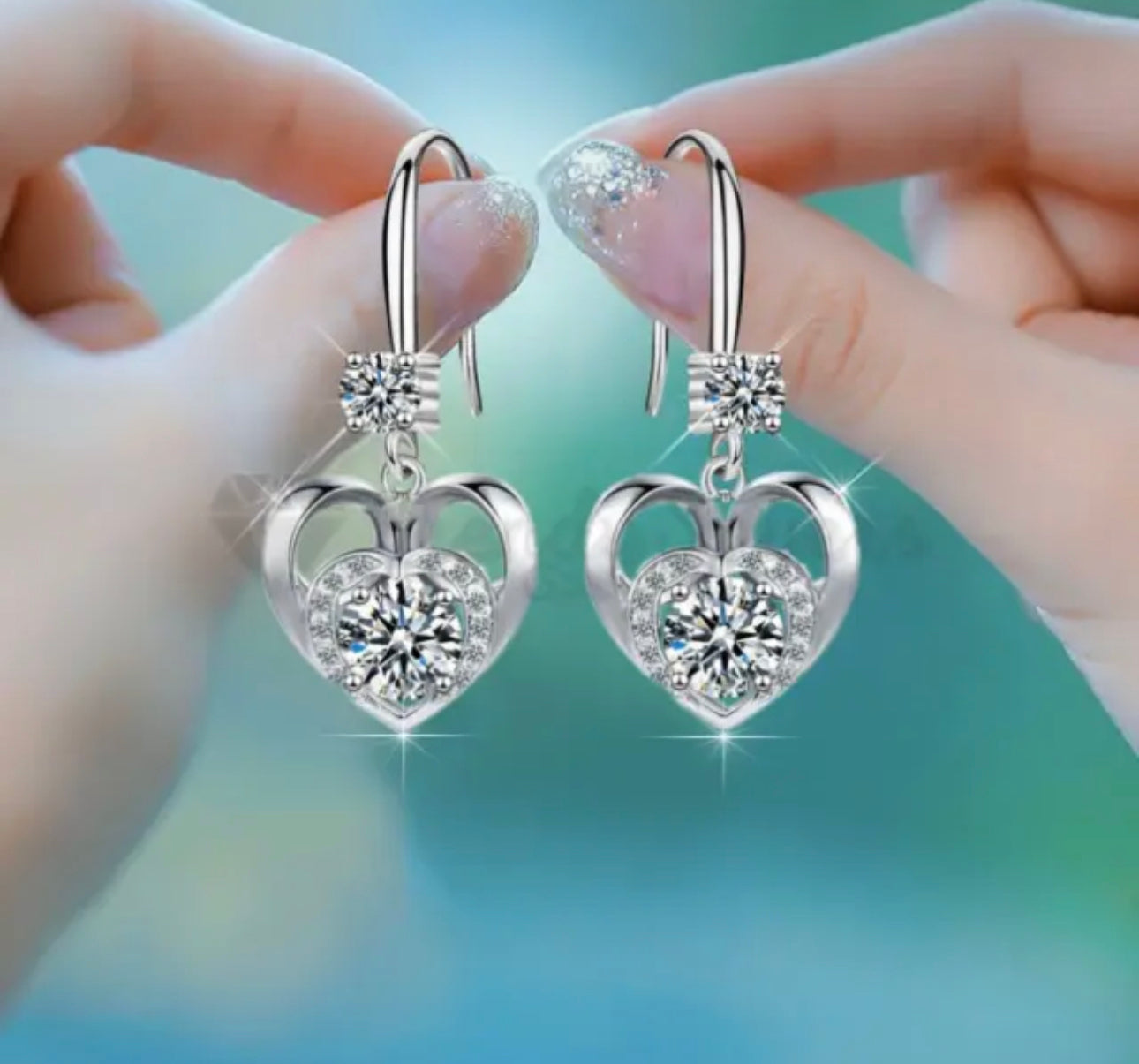 Small round cz heart drop sterling silver earrings