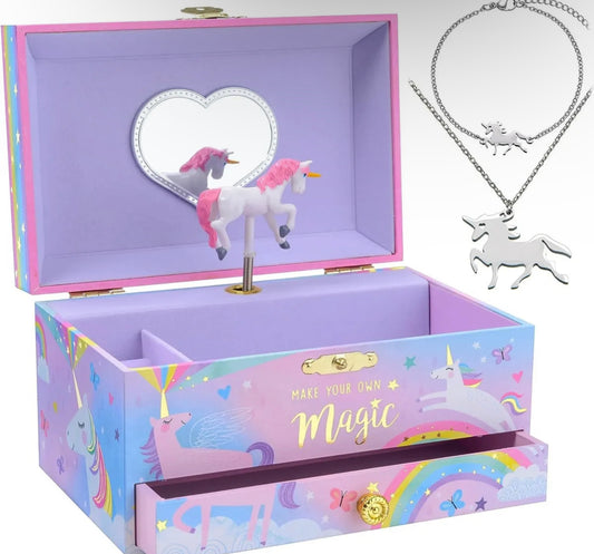 Unicorn musical jewellery box with necklace and bracelet