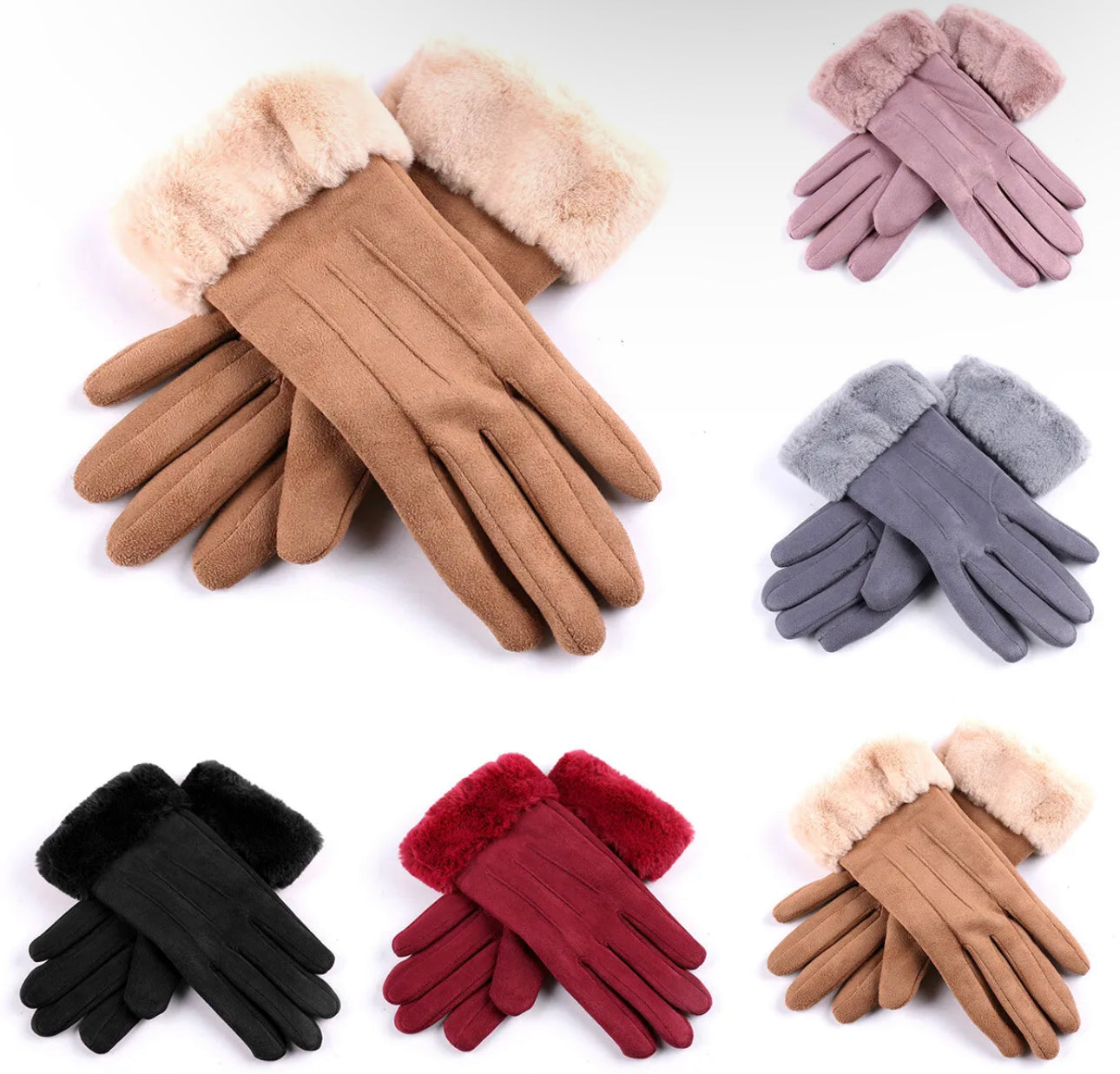 Fur trim Sheepskin Gloves