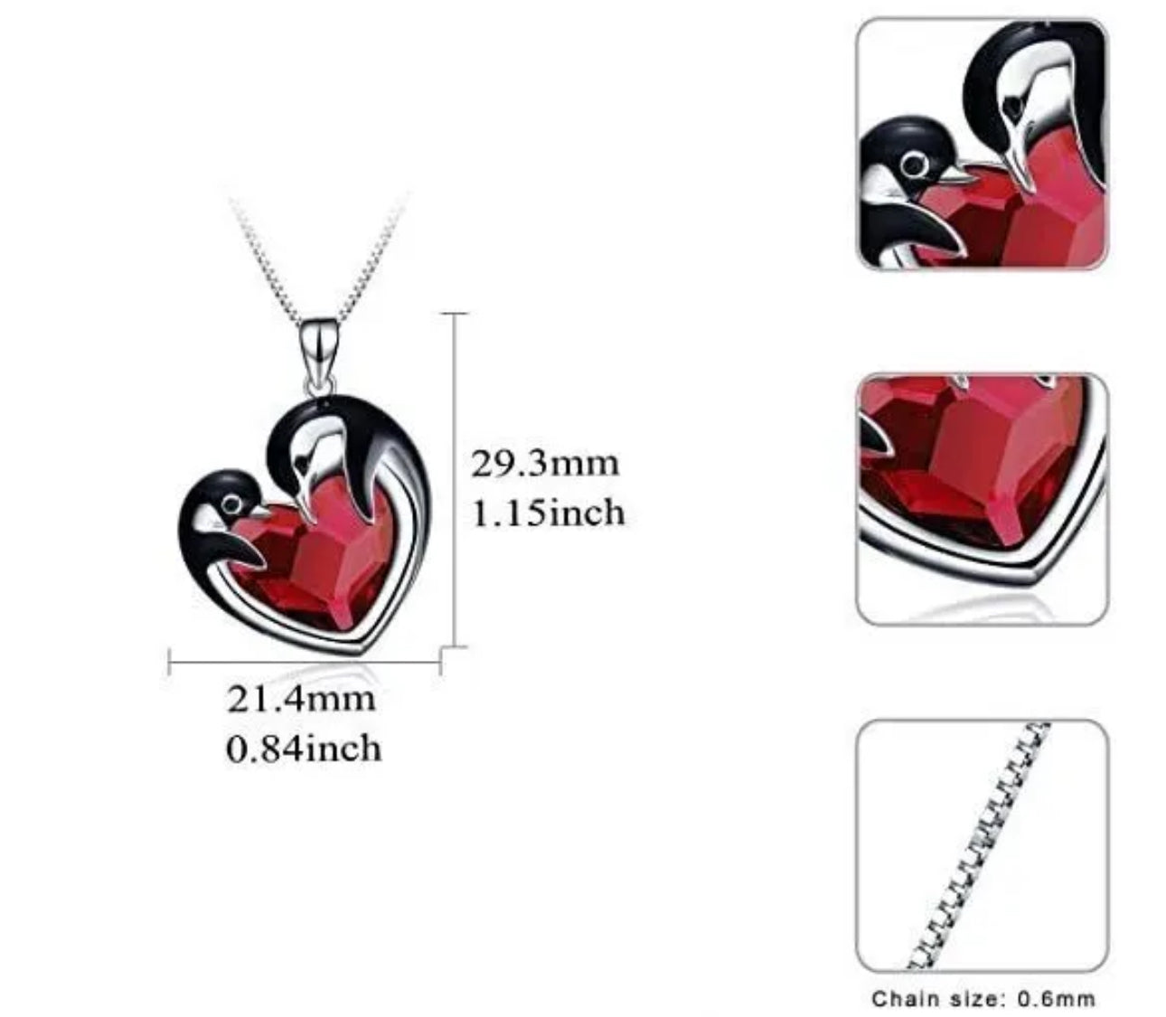 Penguin Red Crystal Heart Necklace