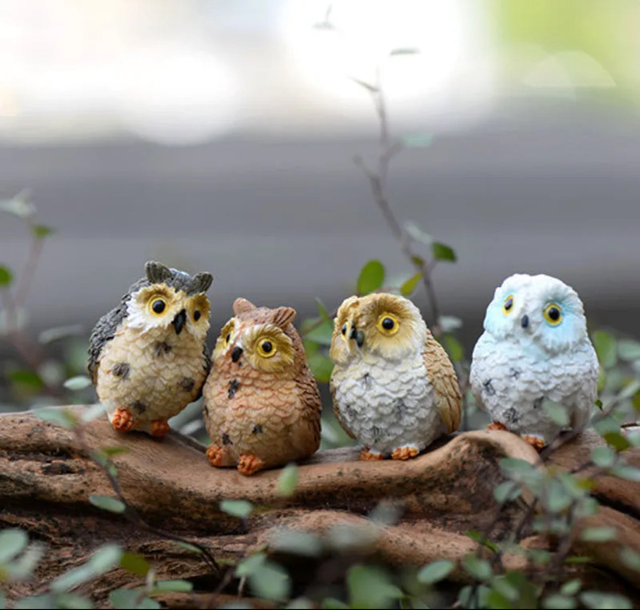 Set of 4 miniature owl figurines