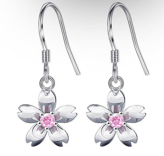 Flower Drop Earrings 925 Sterling Silver