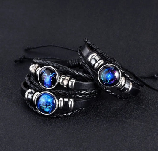 Unisex Luminous Leather Astrology Bracelet
