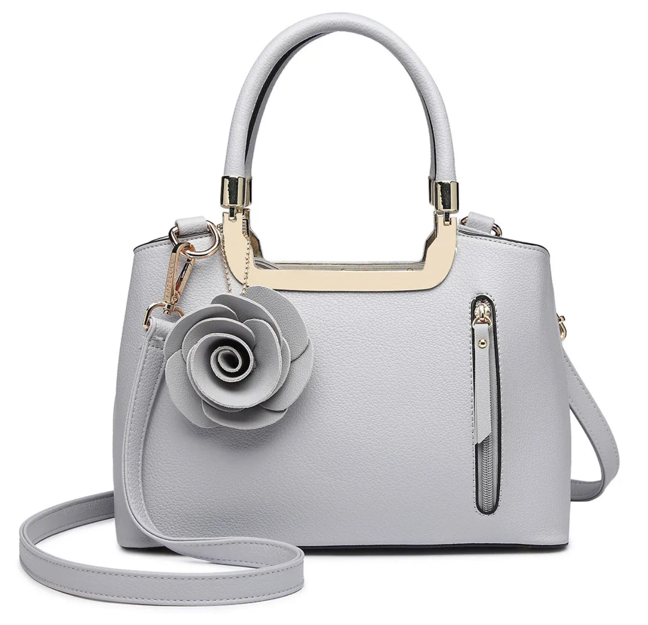 Faux Leather Handbag with Floral Design