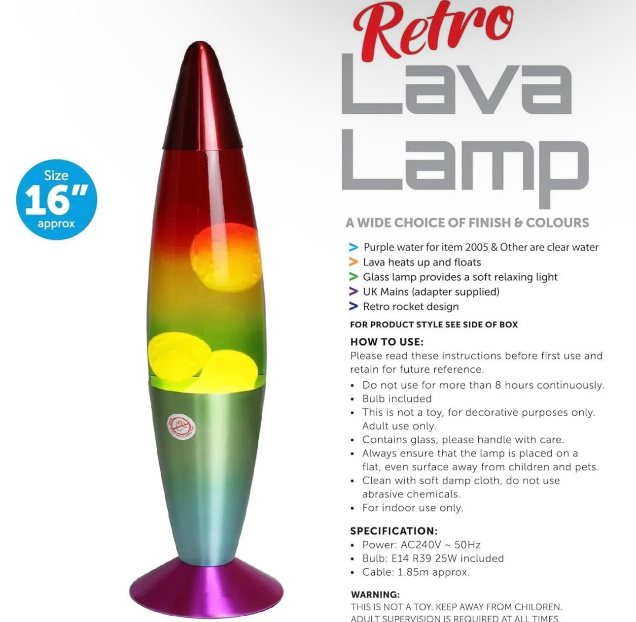 16inch Retro Rainbow Lava Lamp