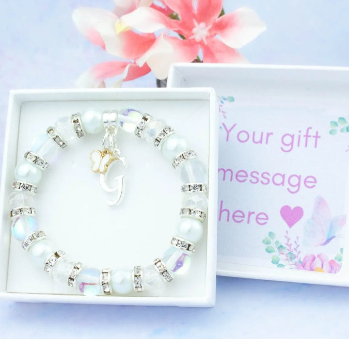 Personalised White Butterfly Bracelet