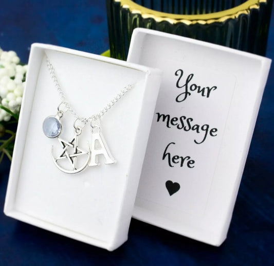 Personalised Pentagram & Moon Necklace