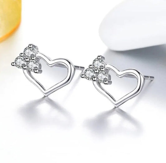 925 Sterling Silver Dainty Crystal Heart Stud Earrings