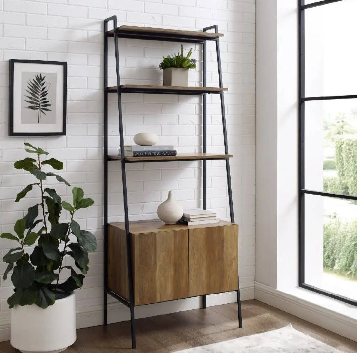 Free Standing Wood & Metal Ladder Bookcase Storage