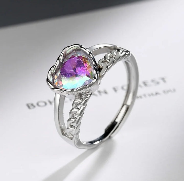 Heart Crystal Stone Adjustable Ring