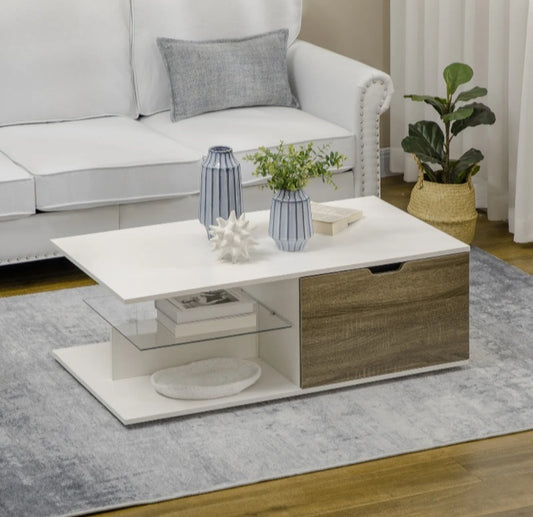 Modern Coffee Table with Tempered Glass Shelf
