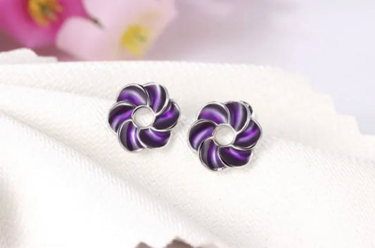 925 Sterling Silver Purple Flower Earrings