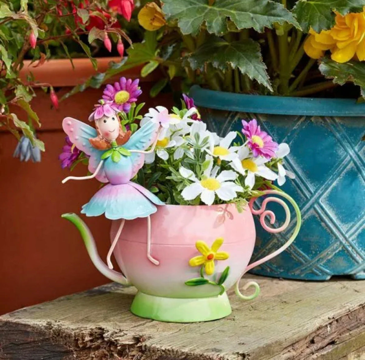 Metal Fairy Teapot Plant Pot