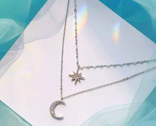 Double Layer Moon & Star Necklace