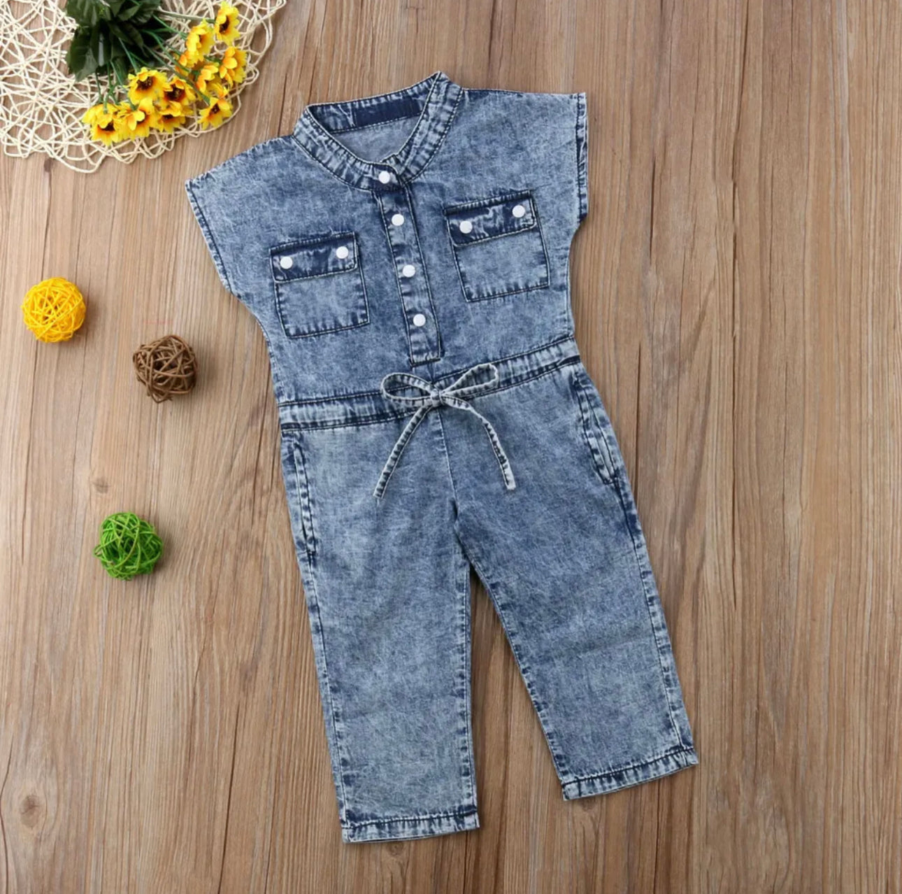 Girls blue denim romper