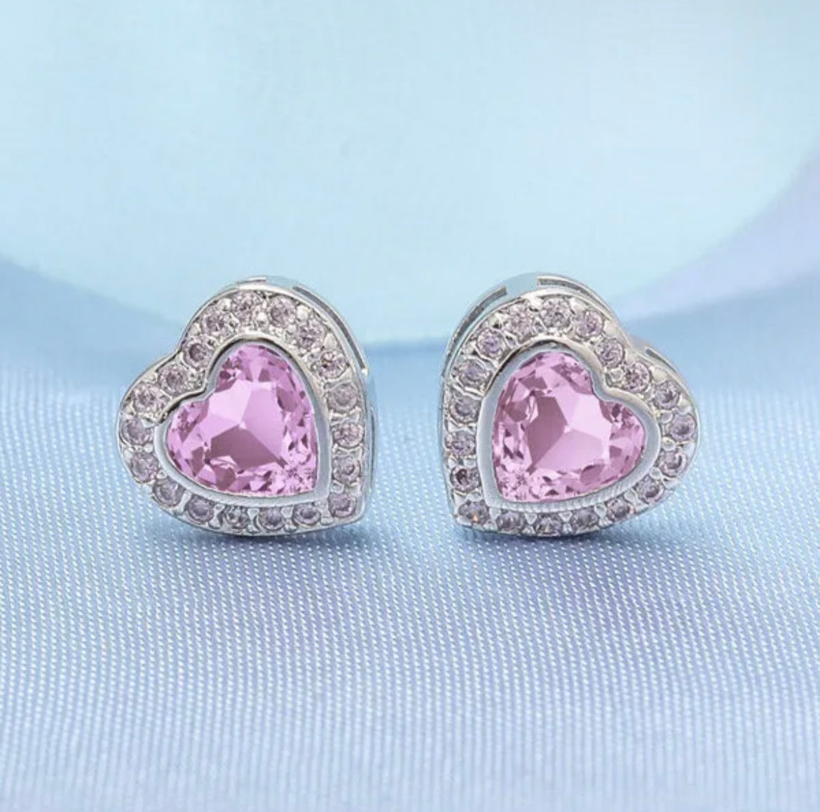 925 Sterling Silver Pink Heart Earrings