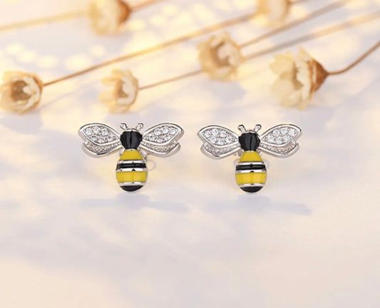 925 Sterling Silver Bee Earrings