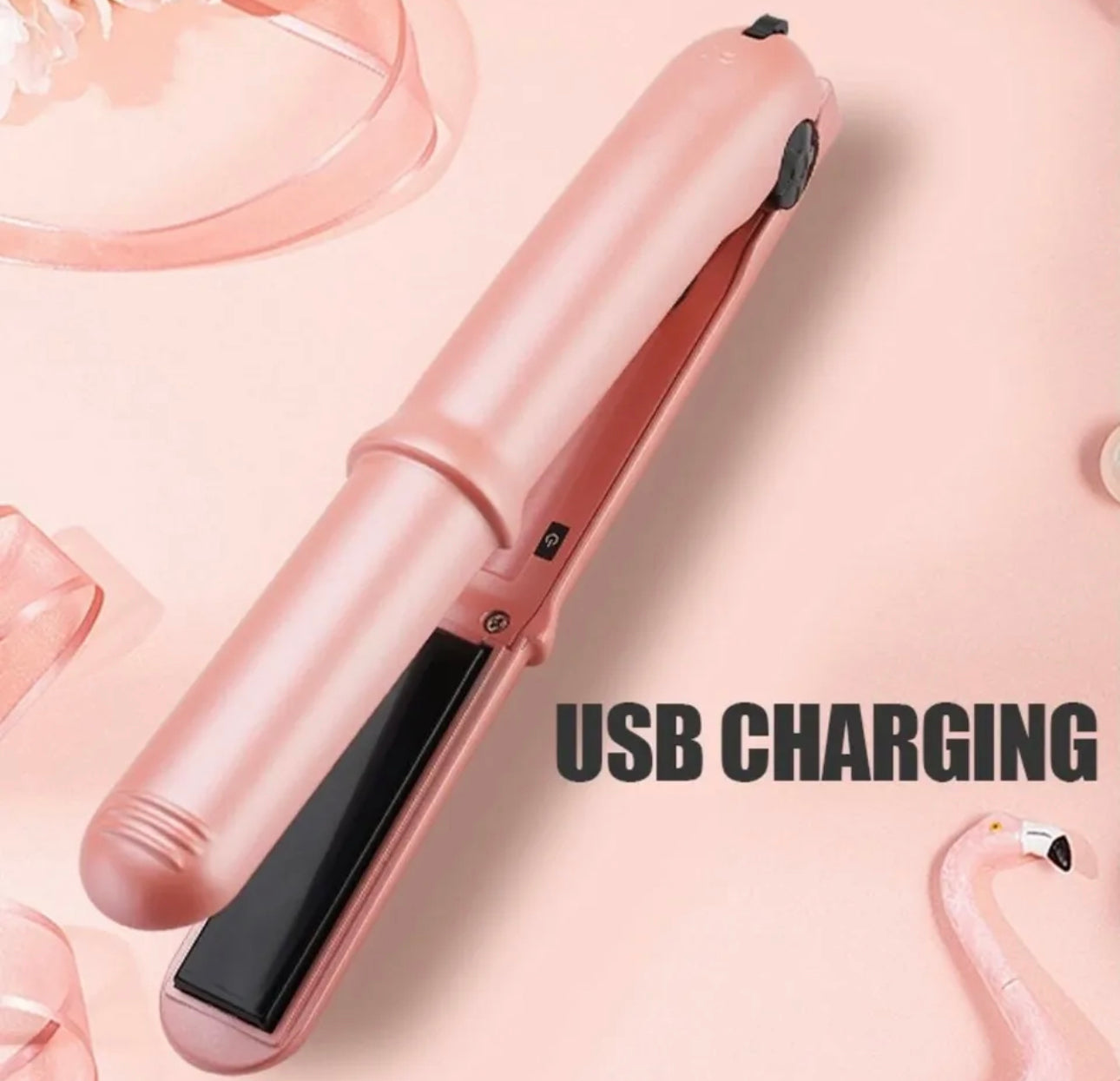 Pink USB flat iron portable hair straighteners