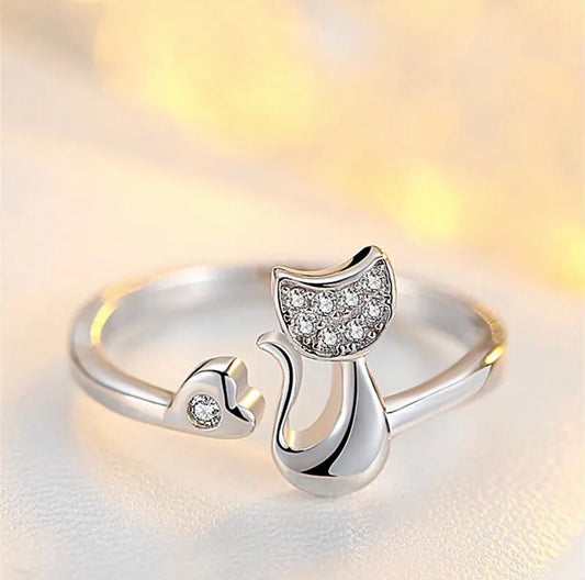 925 Sterling Silver Adjustable Cat Ring