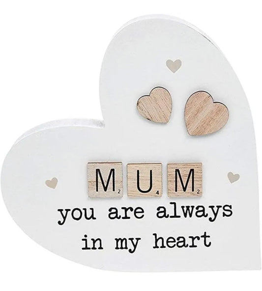 Wooden Heart Mum Plaque