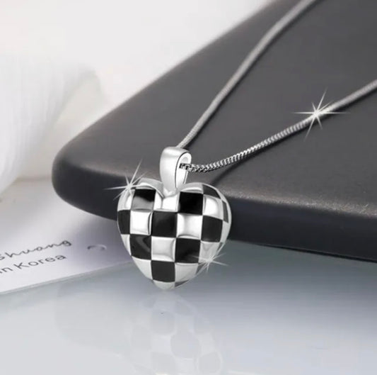 Checkerboard Heart Necklace