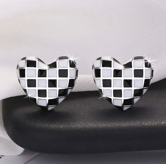 Checkerboard Heart Earrings