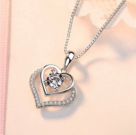 Double Heart Crystal Necklace