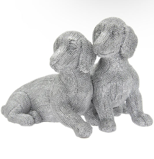 Silver Diamanté Twin Dachshund Ornament