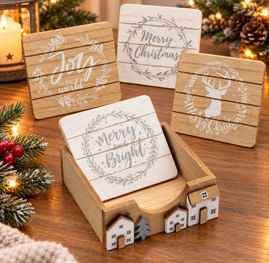 4pc Wooden Christmas Coasters
