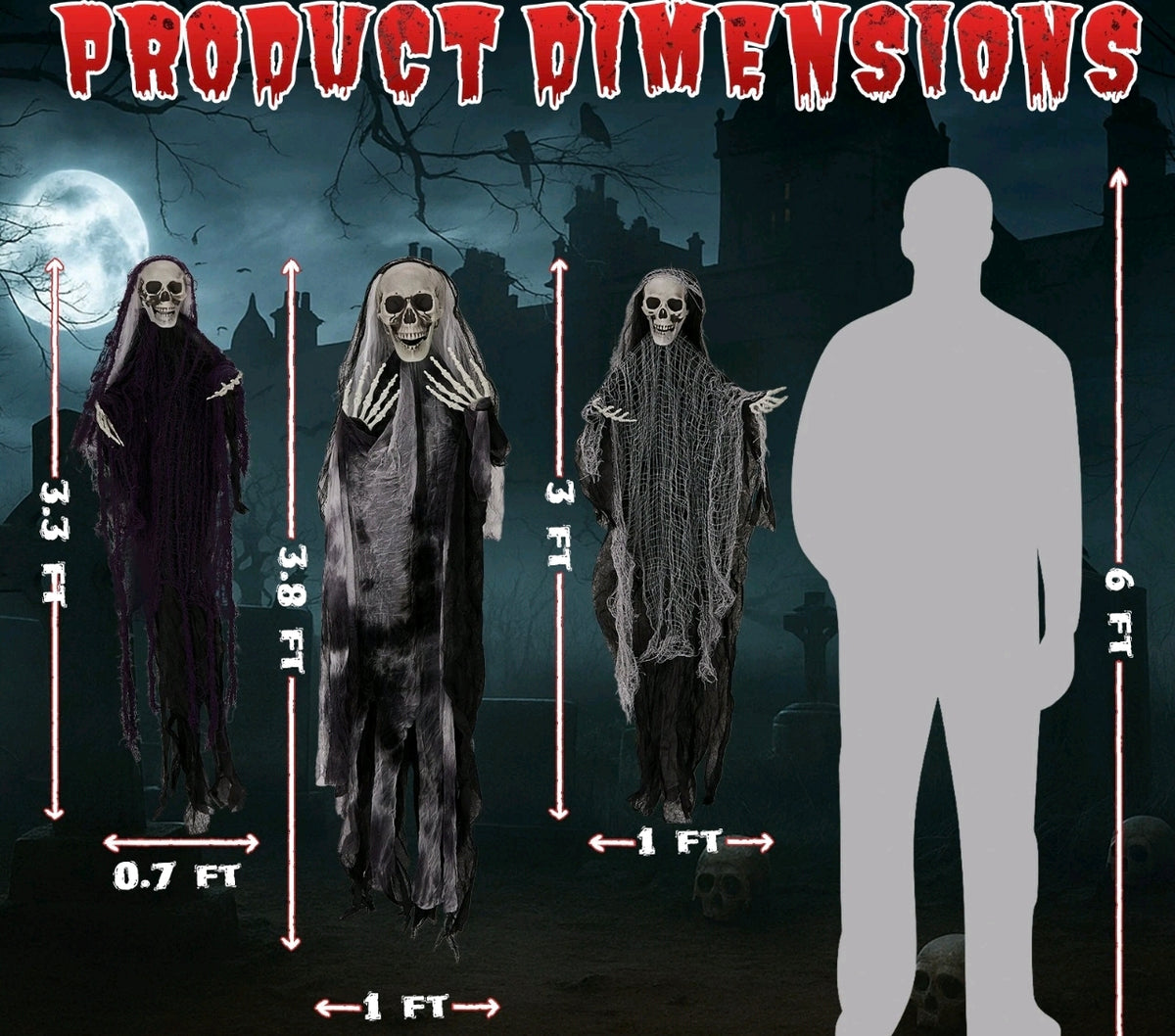 3pk Hanging Posable Skeleton Ghosts