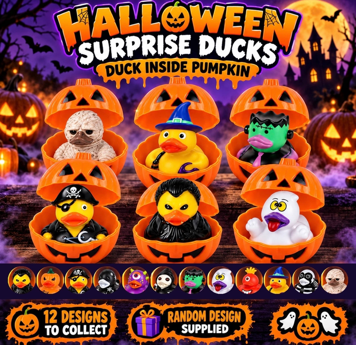 4pc Surprise Pumpkin Halloween Ducks