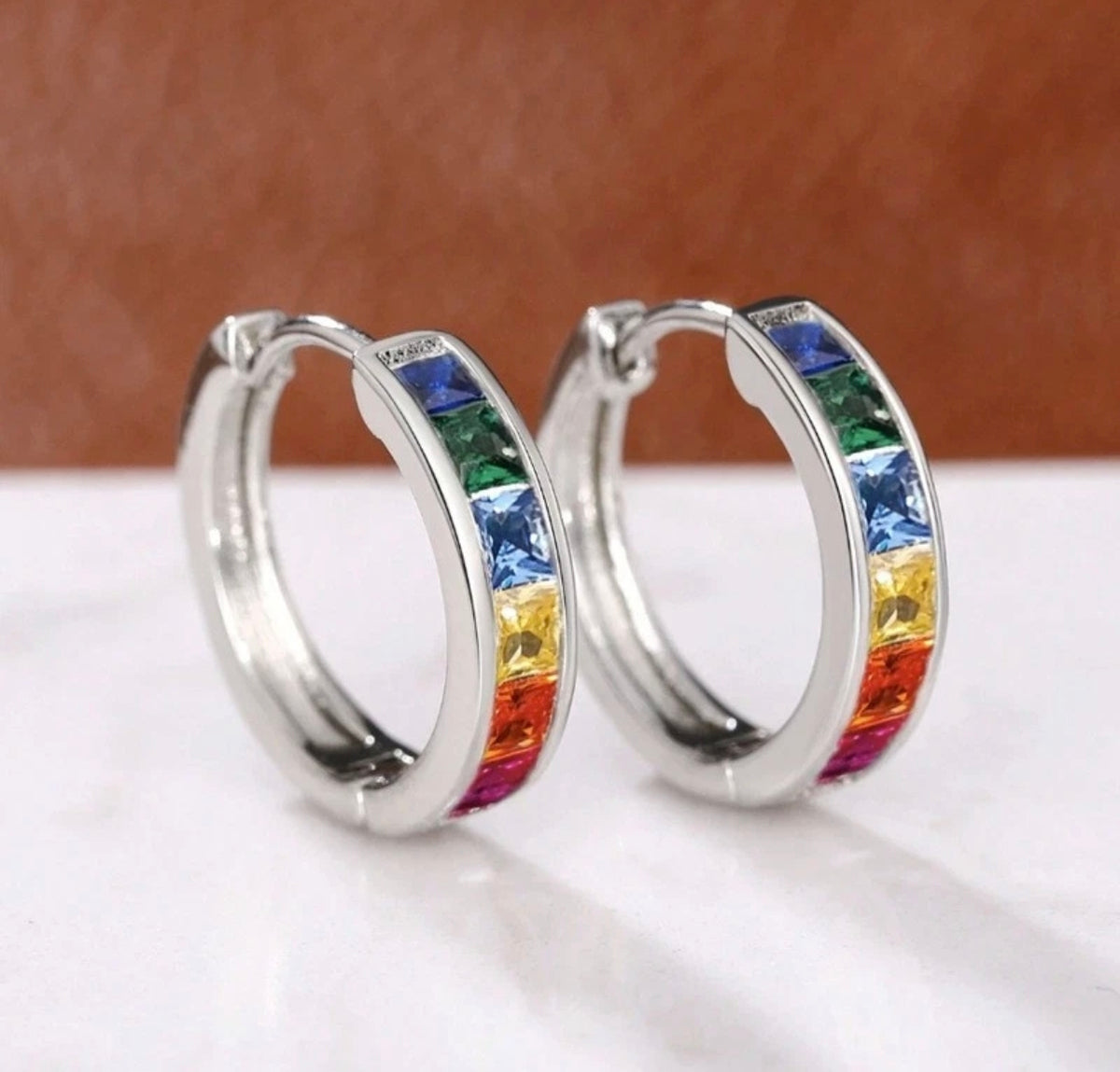 Rainbow Crystal Huggie Earrings