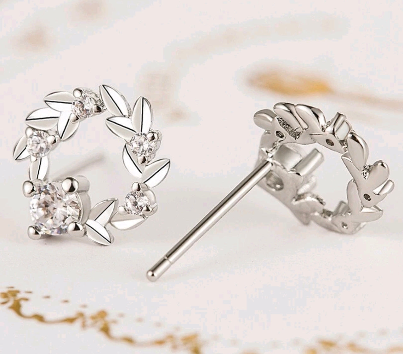 Crystal Leaf Ring Stud Earrings