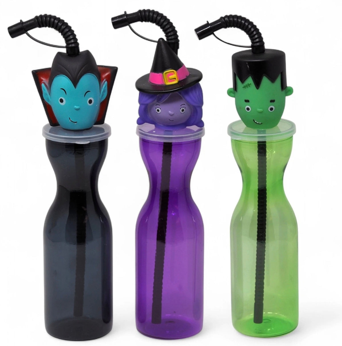 Set Of 3 Children's Spooky Fun Drink Bottles With Straws