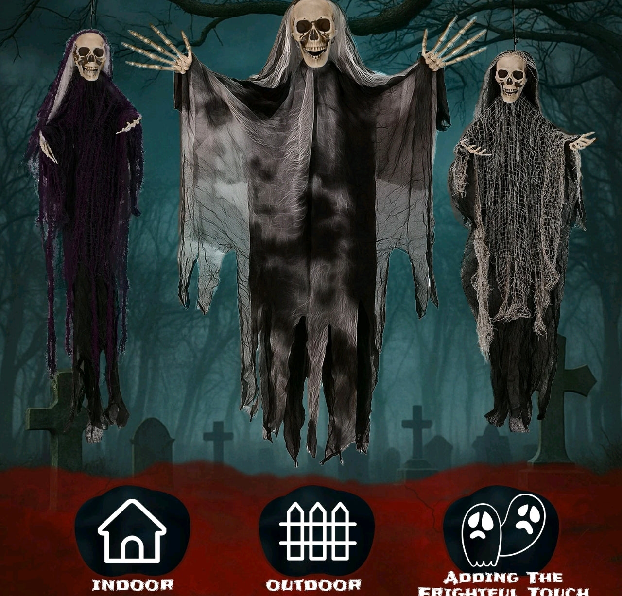 3pk Hanging Posable Skeleton Ghosts
