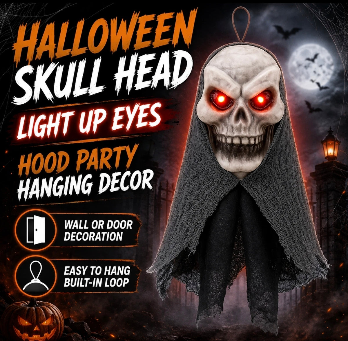 Light Up Hanging Skull With Light Up Eyes