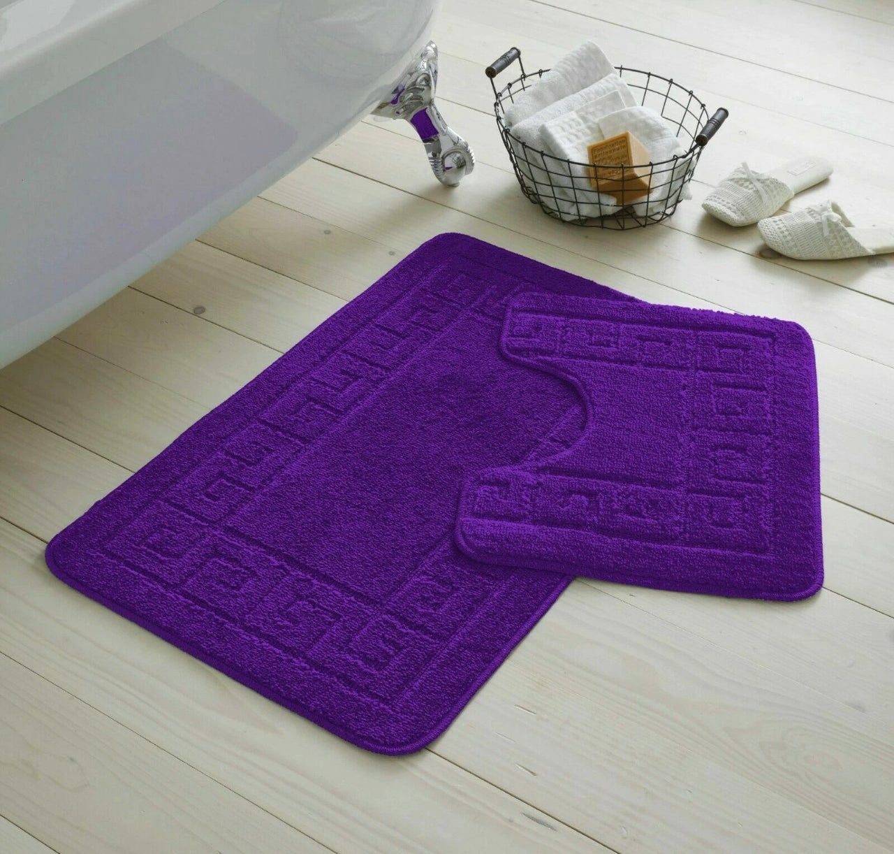 2pc Non - Slip Greek Key Style Bathroom Mat Set