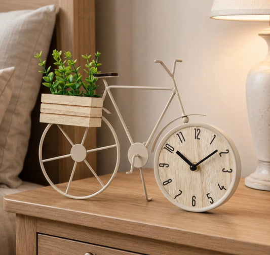 Bicycle Clock Ornament w/Wooden Planter