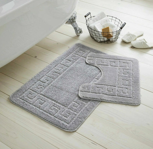 2pc Non - Slip Greek Key Style Bathroom Mat Set