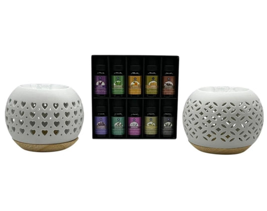 Oil Burner & 10pk Essential Oils Gift Set
