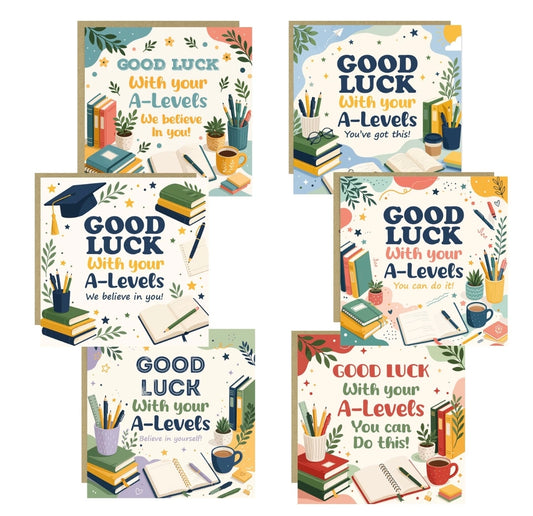 Set Of 6 A-level Good Luck Cards