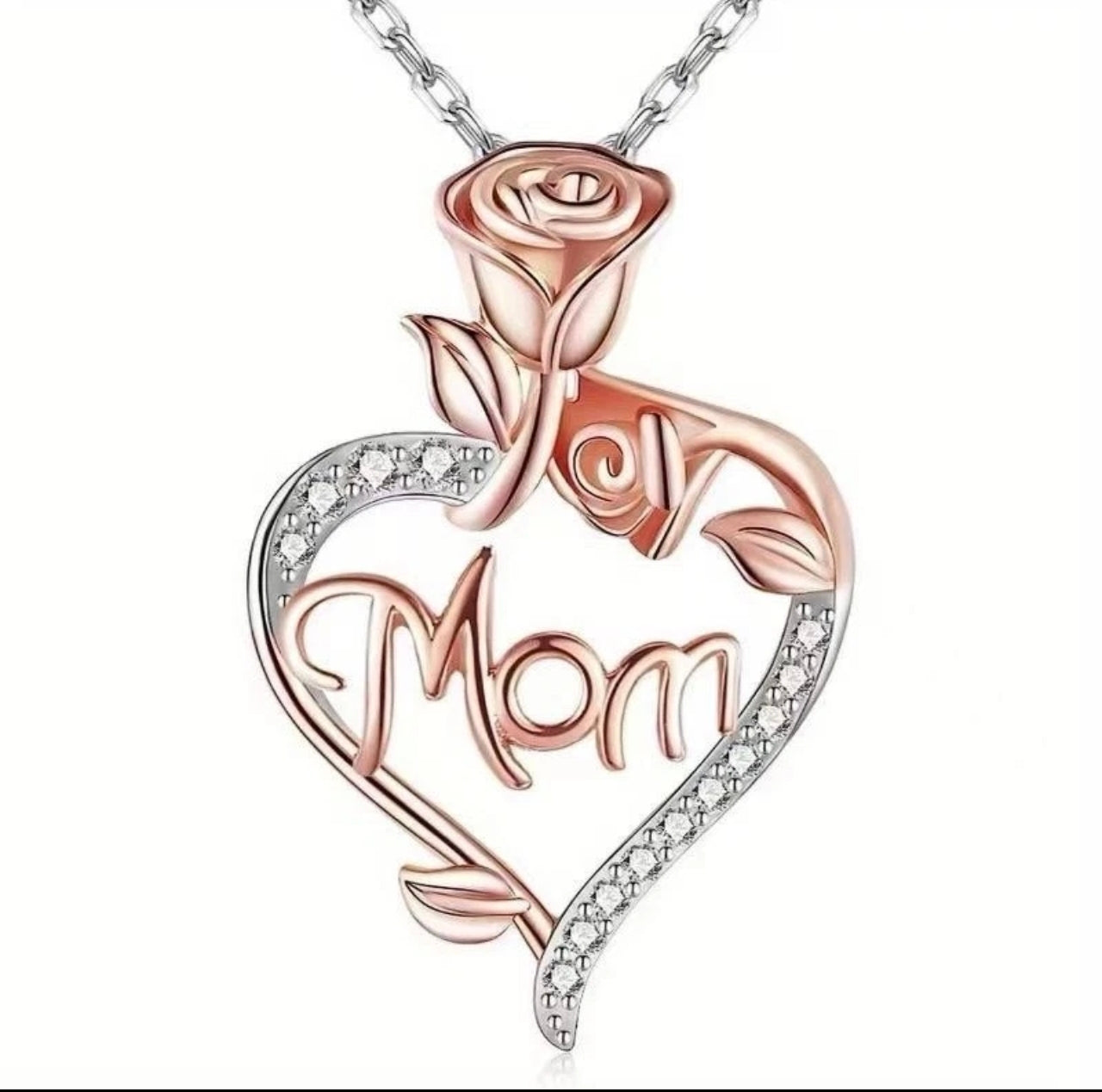 Rose Gold Rose Mum Heart Necklace