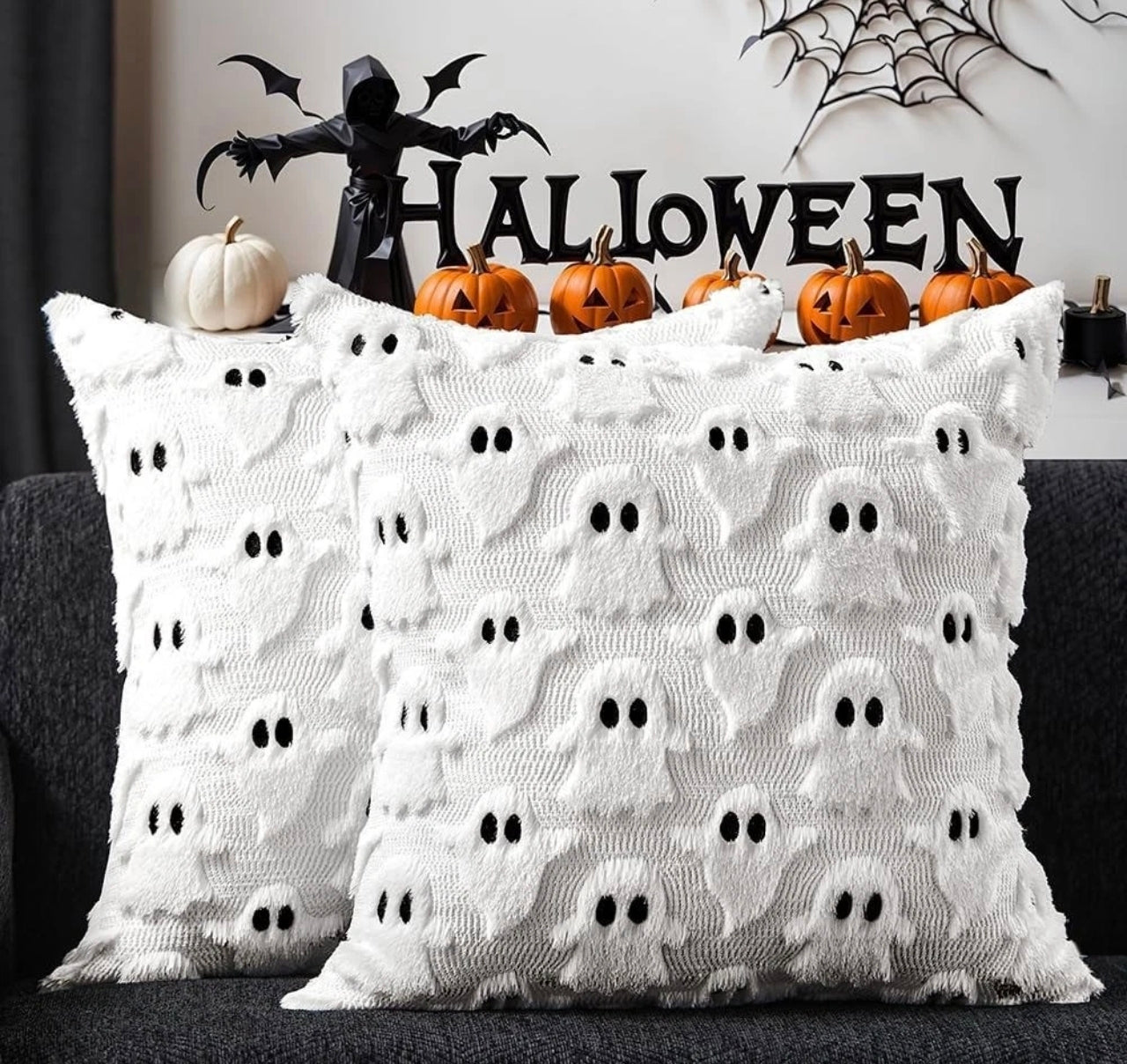Set Of 2 Plush Ghost Cushion Covers