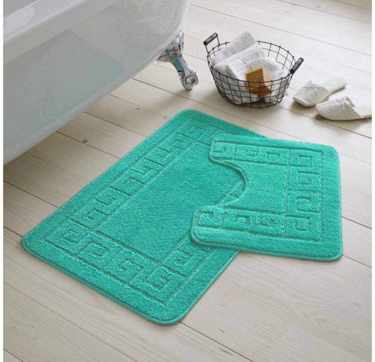 2pc Non - Slip Greek Key Style Bathroom Mat Set