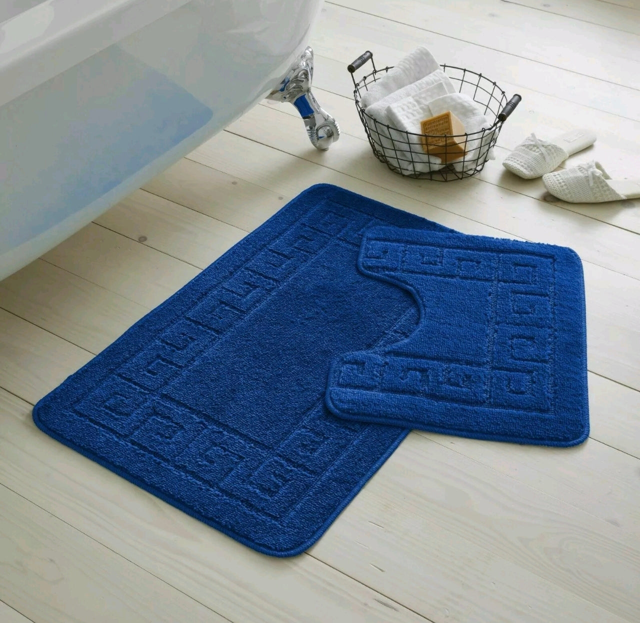2pc Non - Slip Greek Key Style Bathroom Mat Set